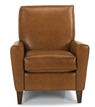 Brown leather recliner chair with footrest extended.