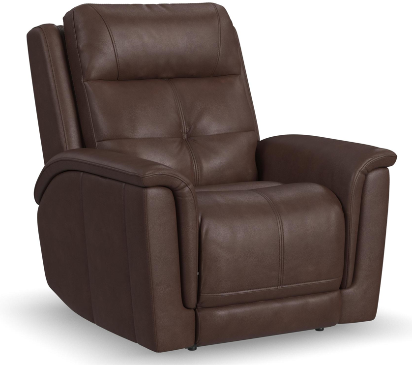 Brown leather recliner chair with padded back and armrests.