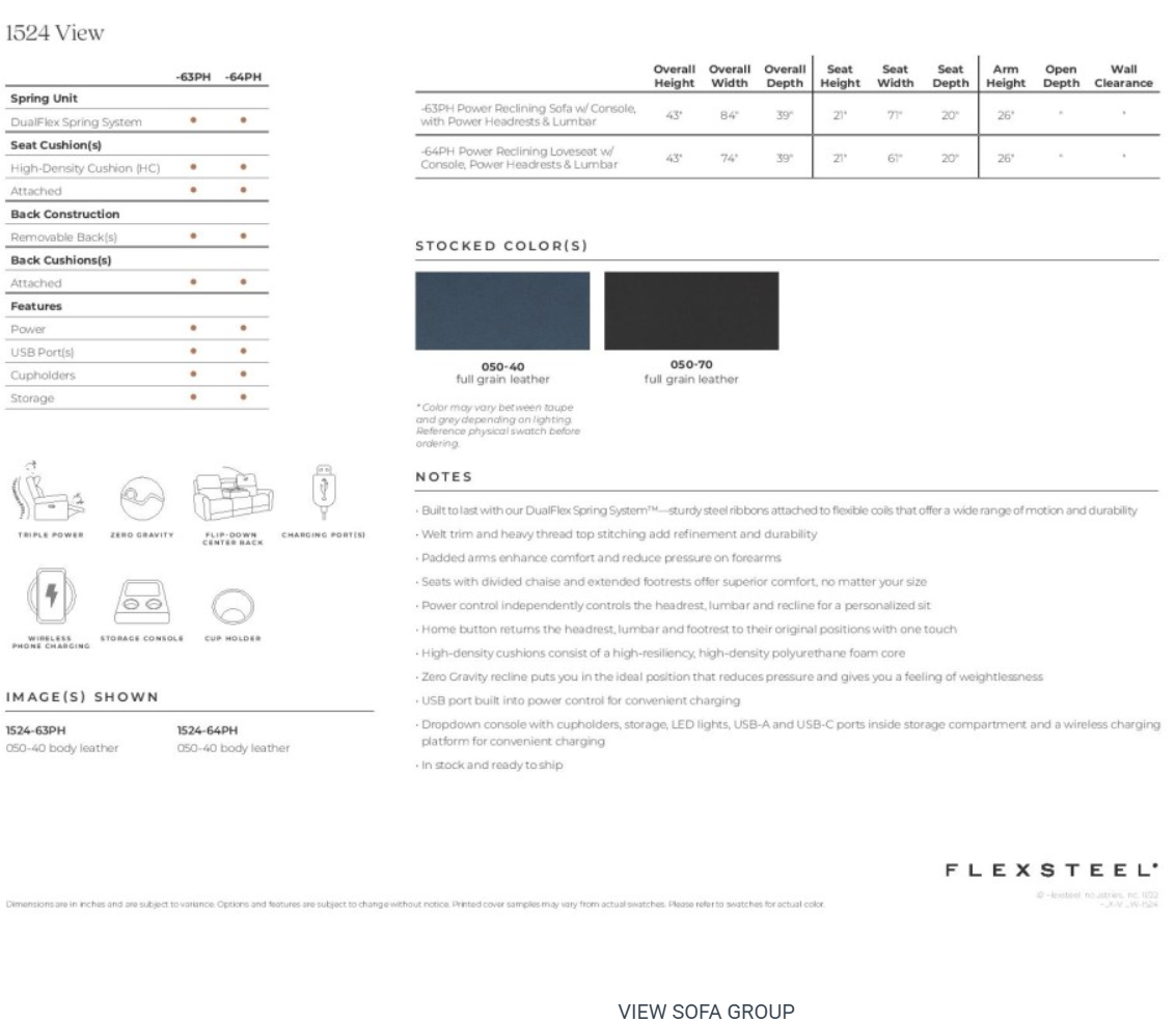 Blue leather reclining loveseat with center console, two cup holders, and headrests.