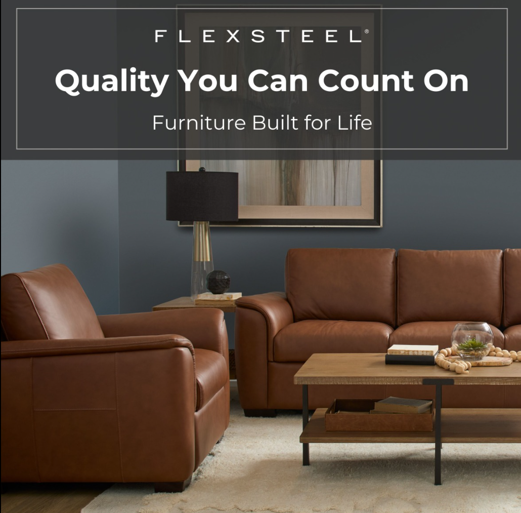 Brown leather Flexsteel living room furniture. Quality You Can Count On.