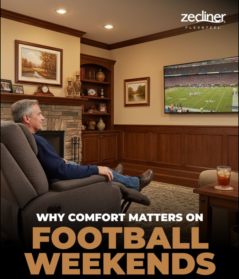 Man reclined in armchair watches football on TV in cozy room.