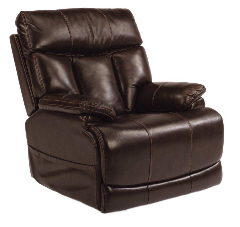 Brown leather recliner chair, partially reclined.