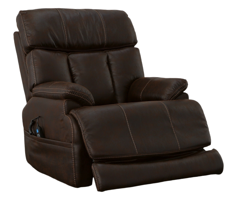 Brown leather recliner chair, partially reclined.