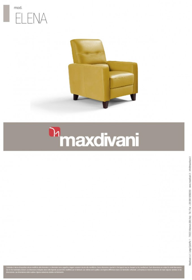 Yellow leather recliner chair with dark wooden legs.