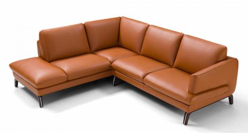 Brown leather sectional sofa on a white background.