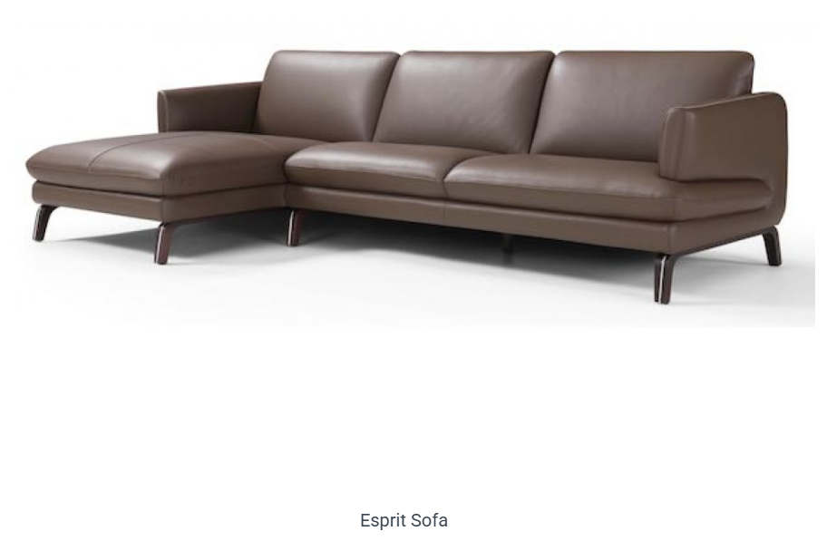 Brown leather sectional sofa with chaise lounge on white background.