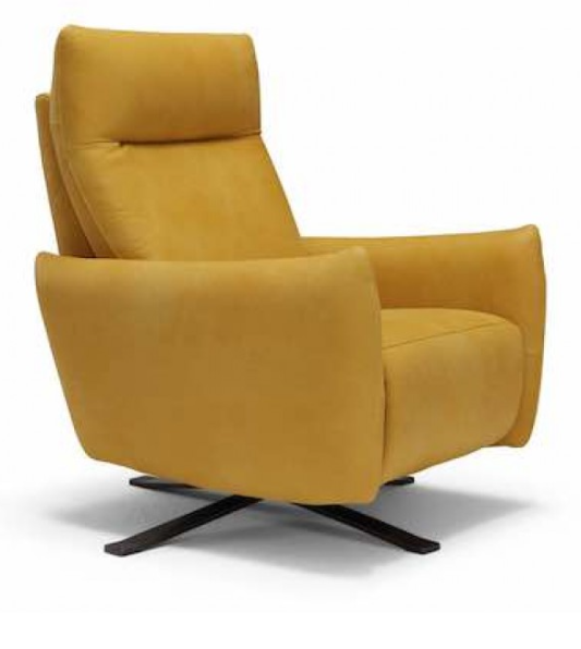 Yellow swivel armchair with a tall back.