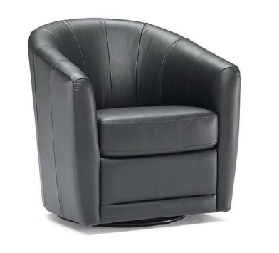 Dark gray leather swivel armchair.