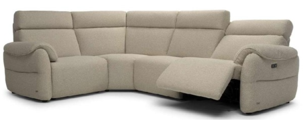 Beige sectional sofa with a reclining seat.