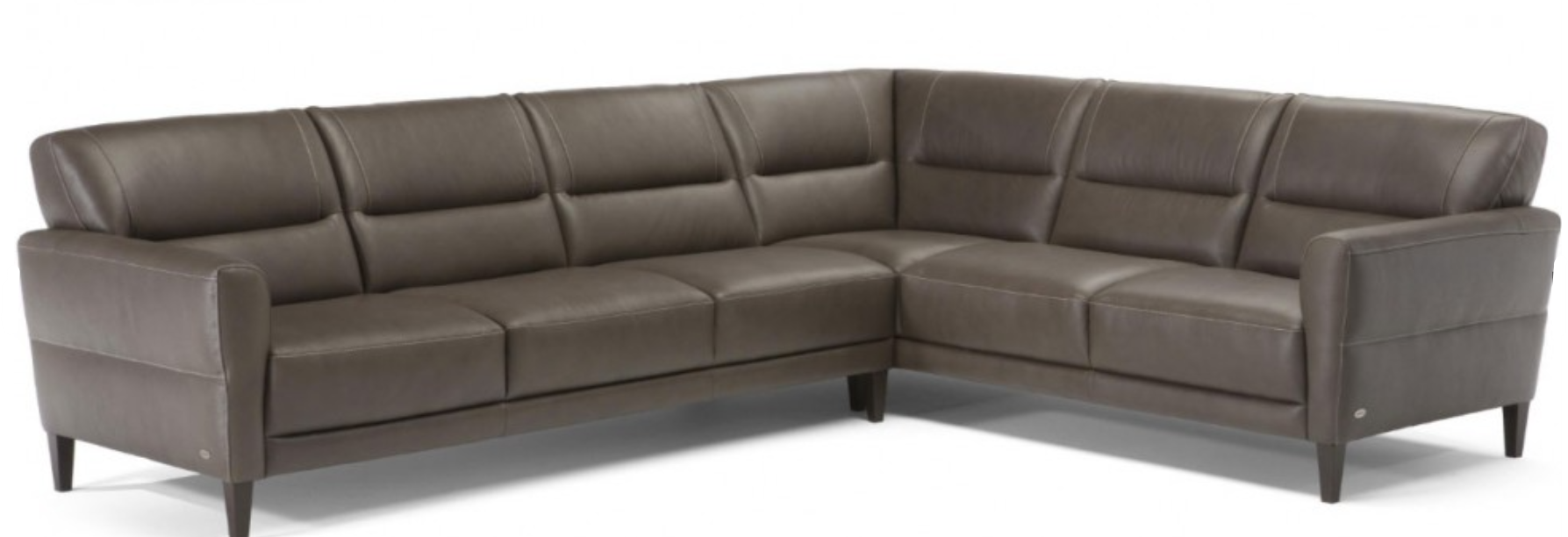 Brown leather sectional sofa with a corner.