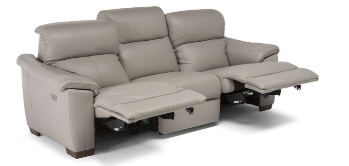 Brown leather sectional sofa with a chaise and recliner.