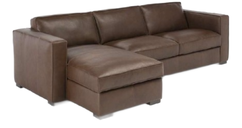Brown leather sectional sofa with chaise lounge.