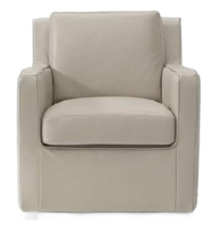 Beige upholstered swivel armchair.