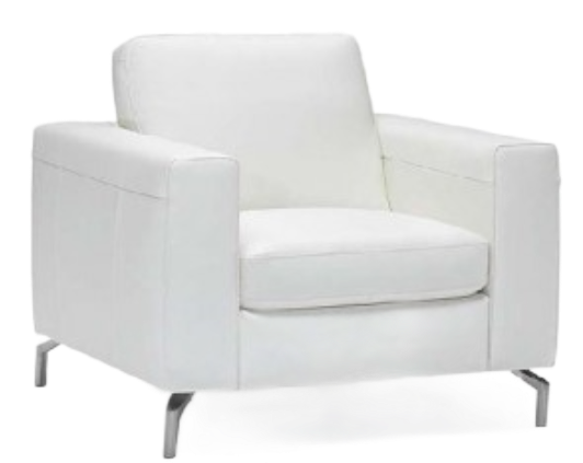 Brown leather two-seater sofa with rectangular arms and black legs.