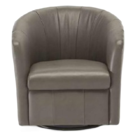 Gray leather barrel swivel chair.