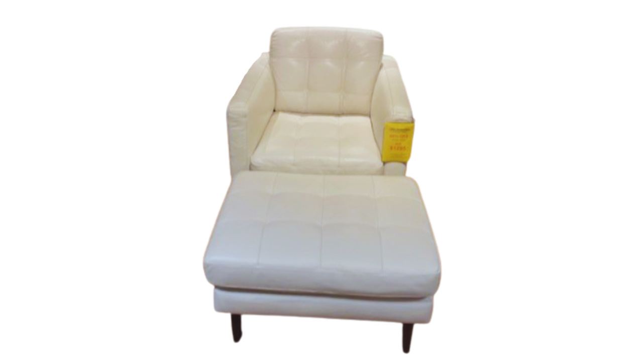 Natuzzi C174 Chair with Ottoman, White Leather