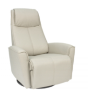 Cream-colored recliner chair with a high back and swivel base.