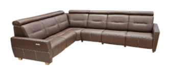 Brown leather sectional sofa.
