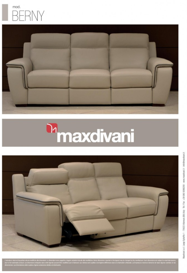 Beige leather recliner chair with footrest extended in a showroom.