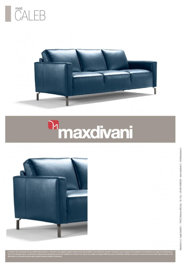 Blue leather sofa on a white background.