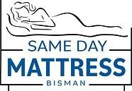 Logo: Woman lying on a mattress. "Same Day Mattress Bisman" text in a blue and black design.