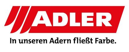 ADLER logo in red with German slogan “In unseren Adern fließt Farbe.”