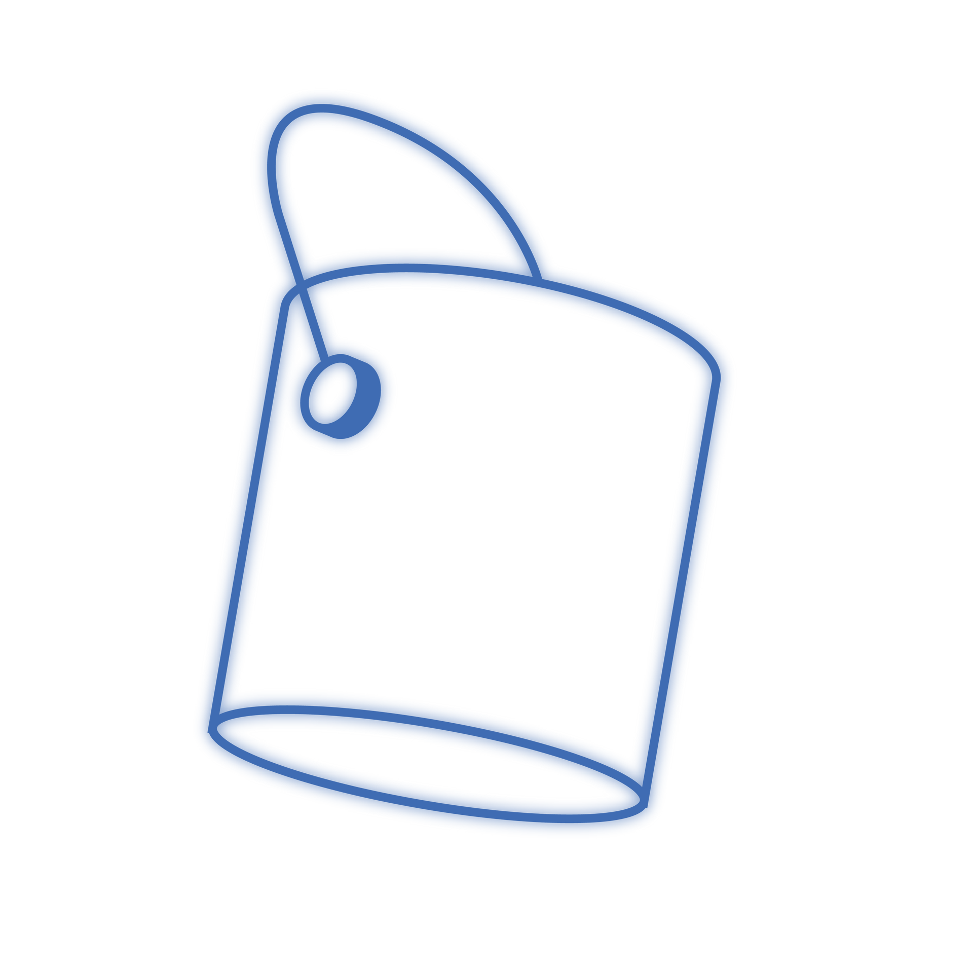 Blaue Strichzeichnung eines Farbeimers mit Henkel und Anhänger