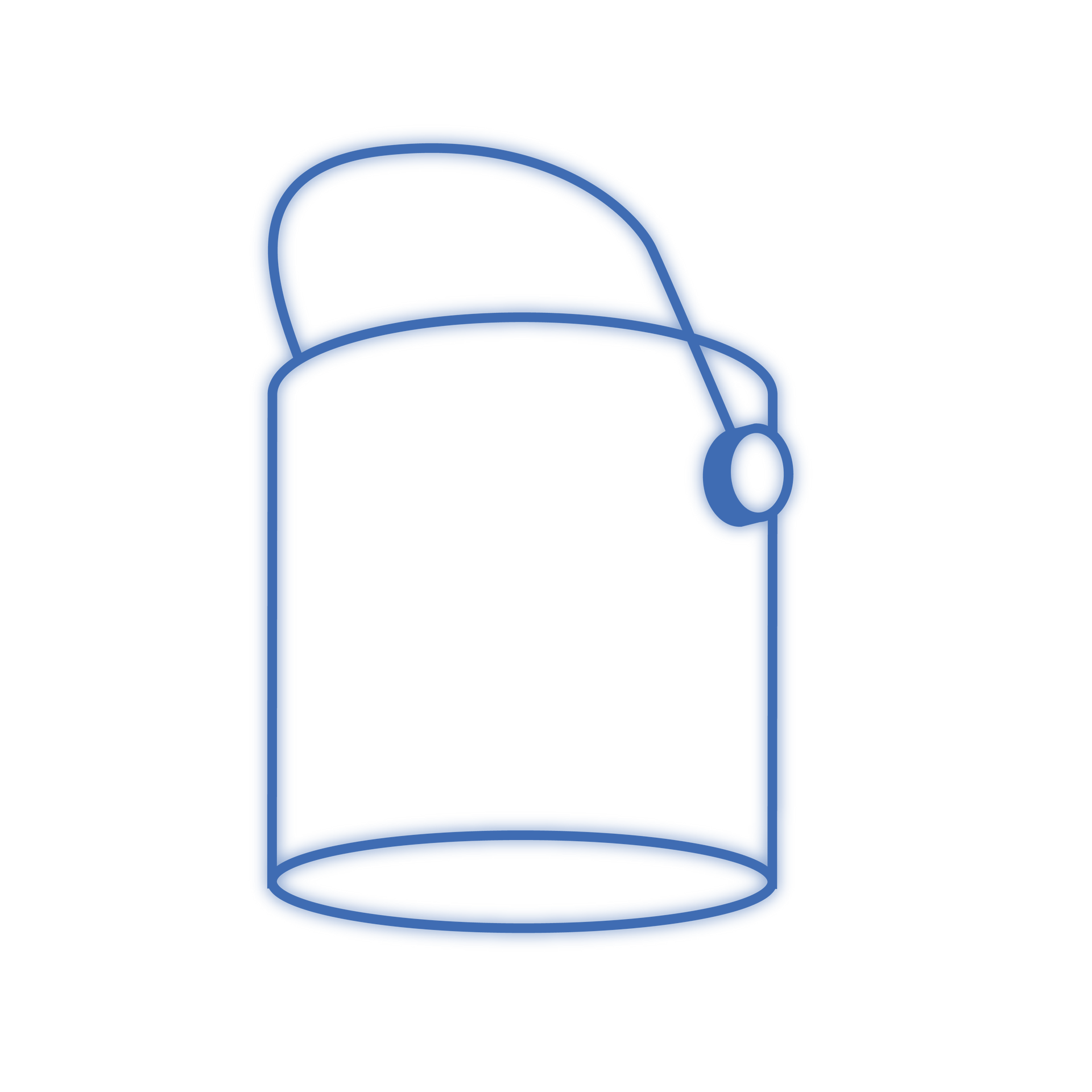 Blaue Strichzeichnung einer offenen Dose mit Aufreißlasche auf weißem Hintergrund