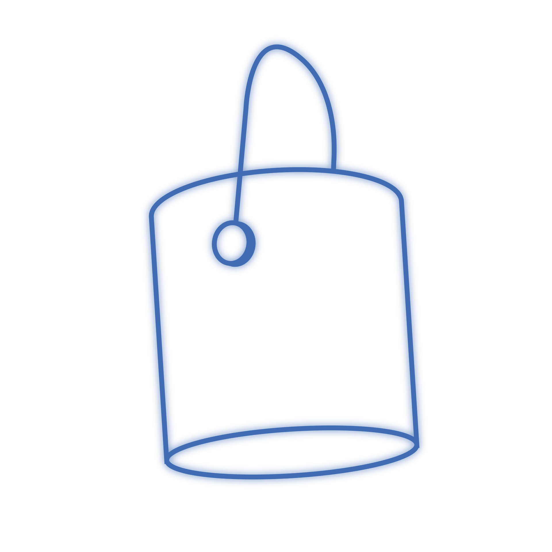 Blaue Umrisszeichnung eines Einkaufstaschen-Symbols mit einem kleinen Anhänger