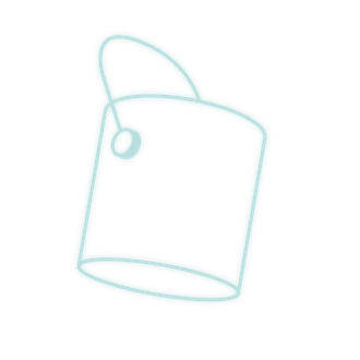 Hellblaue Umrisszeichnung eines schrägen Eimers mit Henkel auf weißem Hintergrund