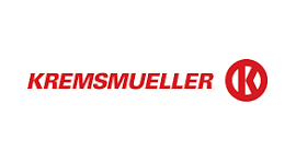 Rote KREMSMUELLER-Schriftzugmarke mit kreisförmigem rotem Logo auf weißem Hintergrund