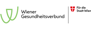 Logo des Wiener Gesundheitsverbundes mit grünem Symbol und Wiener Stadtwappen auf weißem Hintergrund