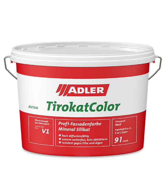 Weißer Adler Tirokalor Farbeimer mit rotem Etikett und Griffen auf weißem Hintergrund