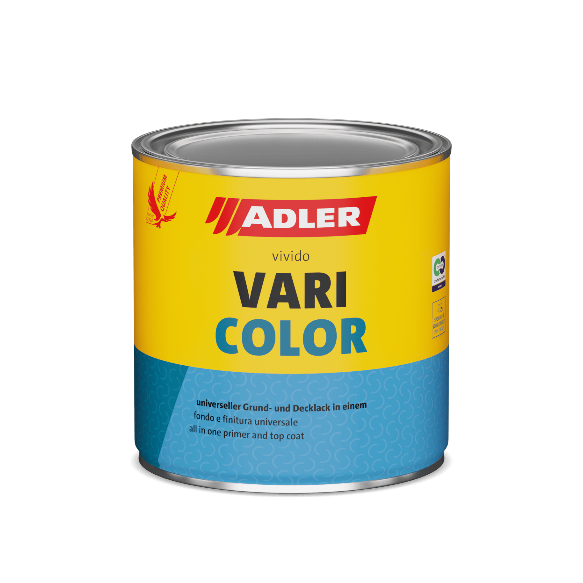 Gelbe und blaue Adler Vari Color Farbdose mit silbernem Deckel