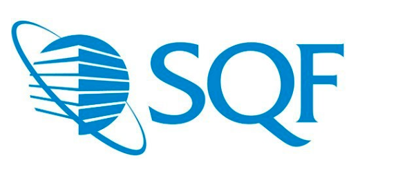 A blue logo for a company called sqf