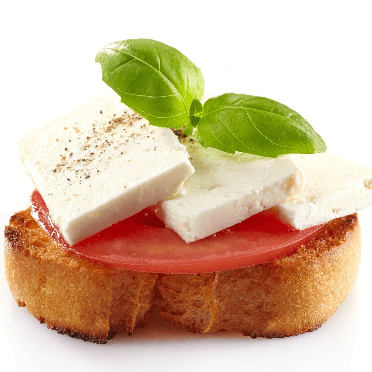 A slice of bread with cheese and tomatoes on it