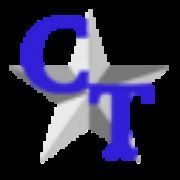 A blue and white star with the letter c and t on it.