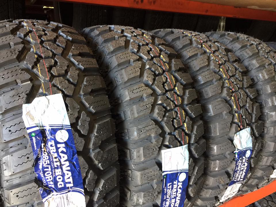 Close up of 4x4 tyres for sale