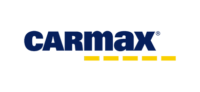 The carmax logo is blue and yellow on a white background.