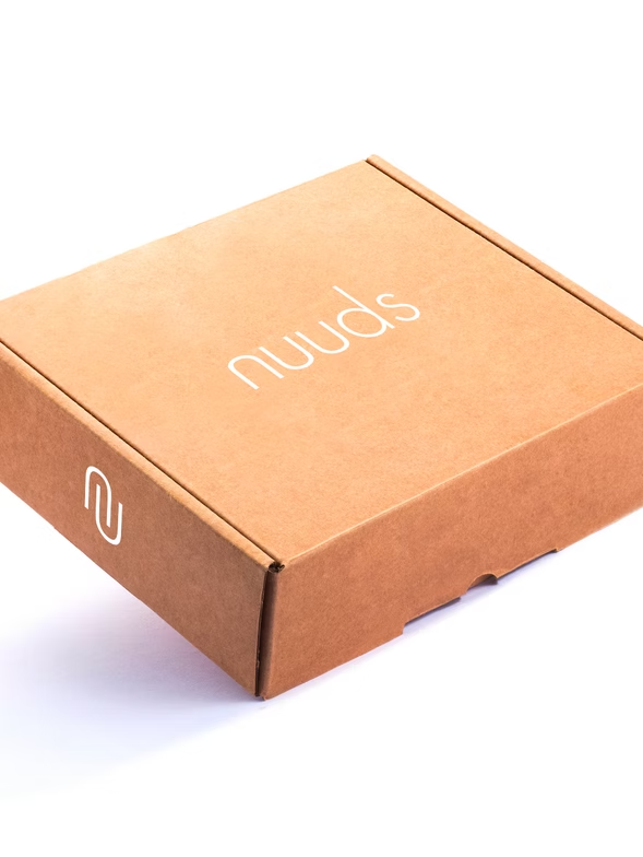 Brown cardboard box with white 