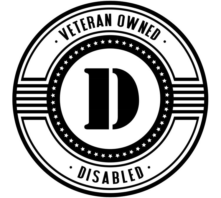 A black and white logo that says veteran owned disabled.
