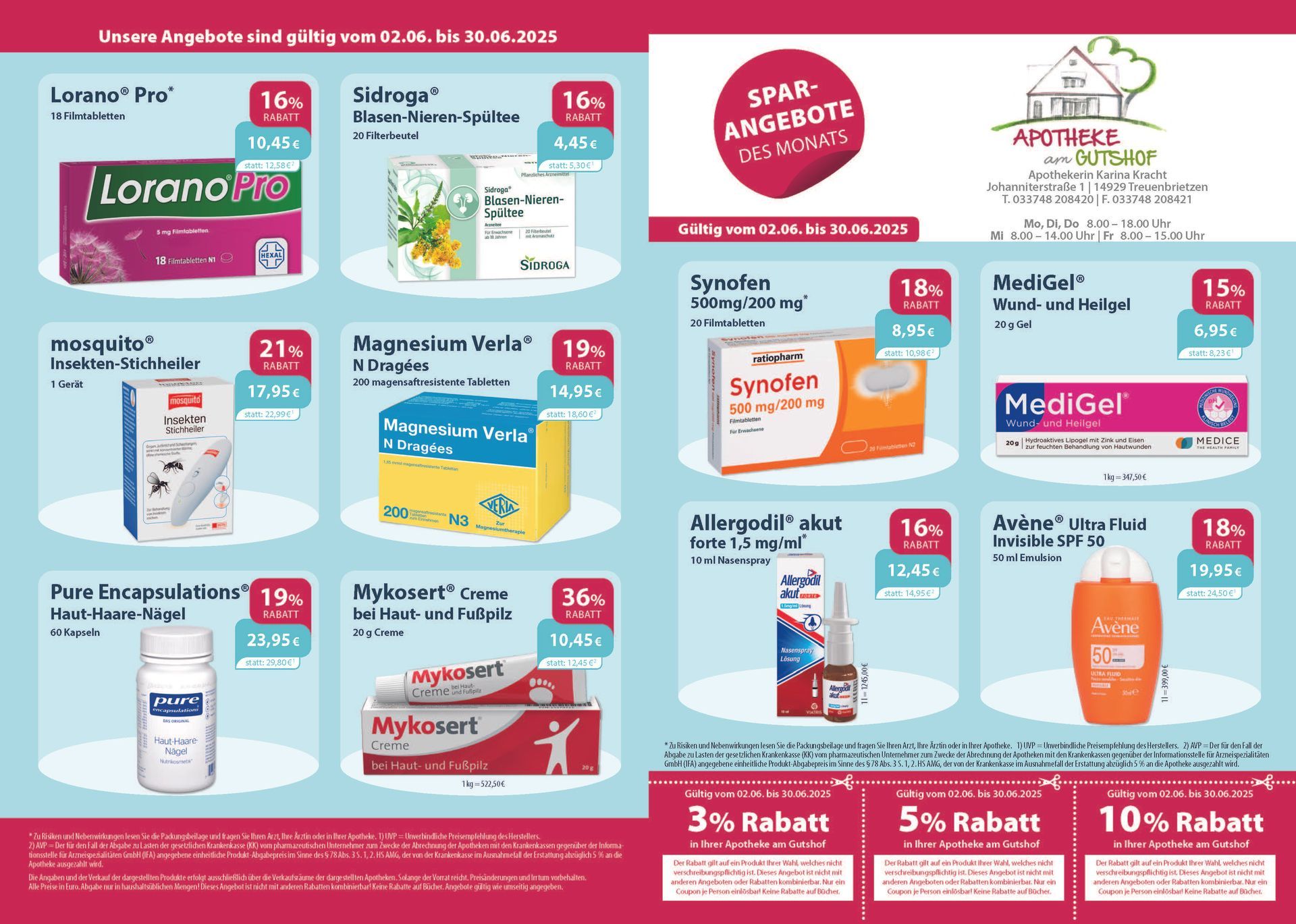 Ein Flyer für eine Apotheke zeigt eine Vielzahl von Produkten