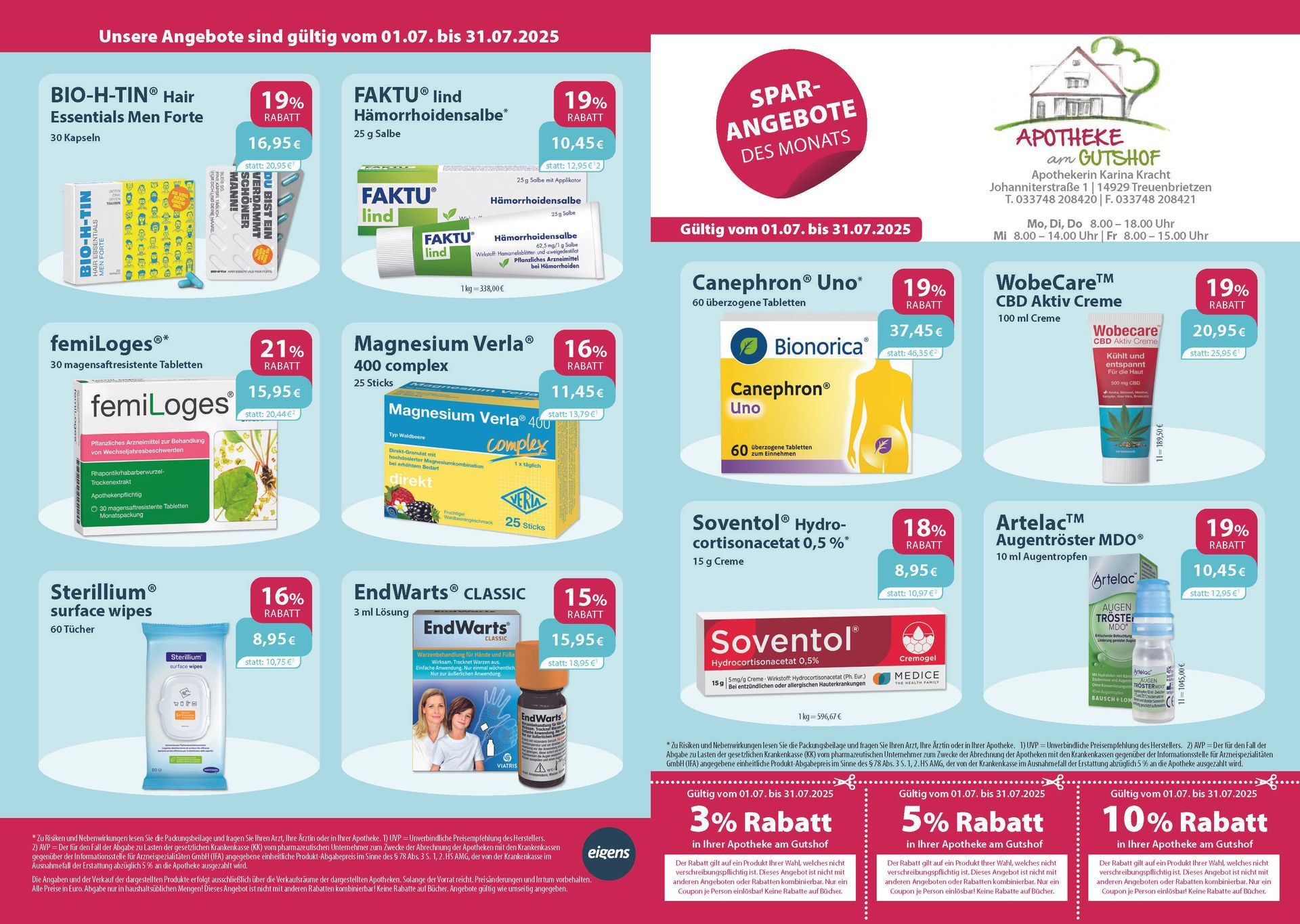 Ein Flyer für eine Apotheke zeigt eine Vielzahl von Produkten