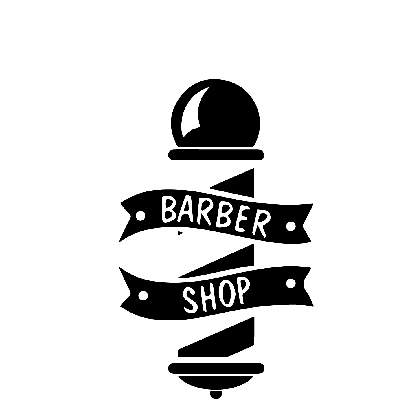 a barber shop logo with a barber pole and a ribbon .