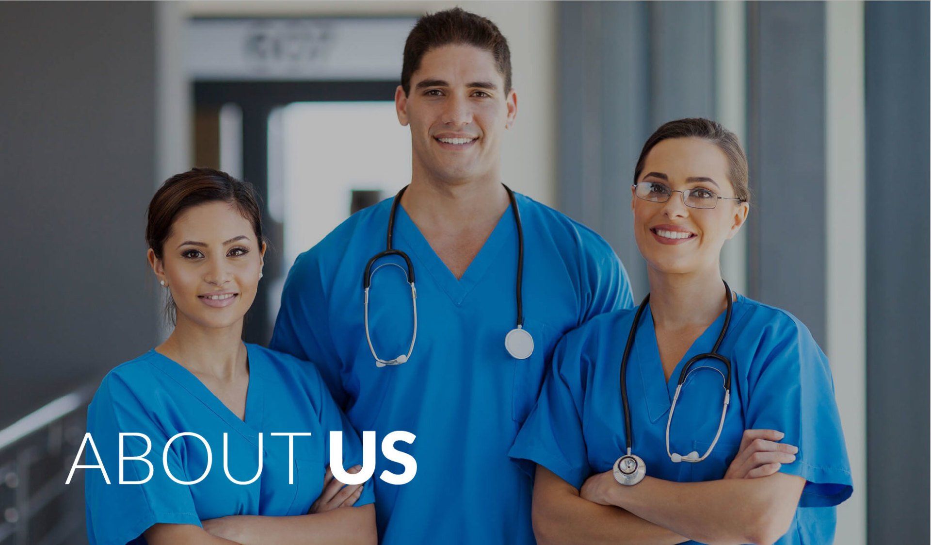 Three medical professionals posing for a picture with the text