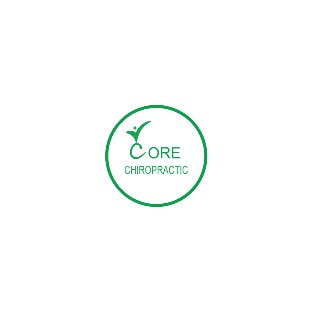 The logo for core chiropractic is a green circle with a bird on it.