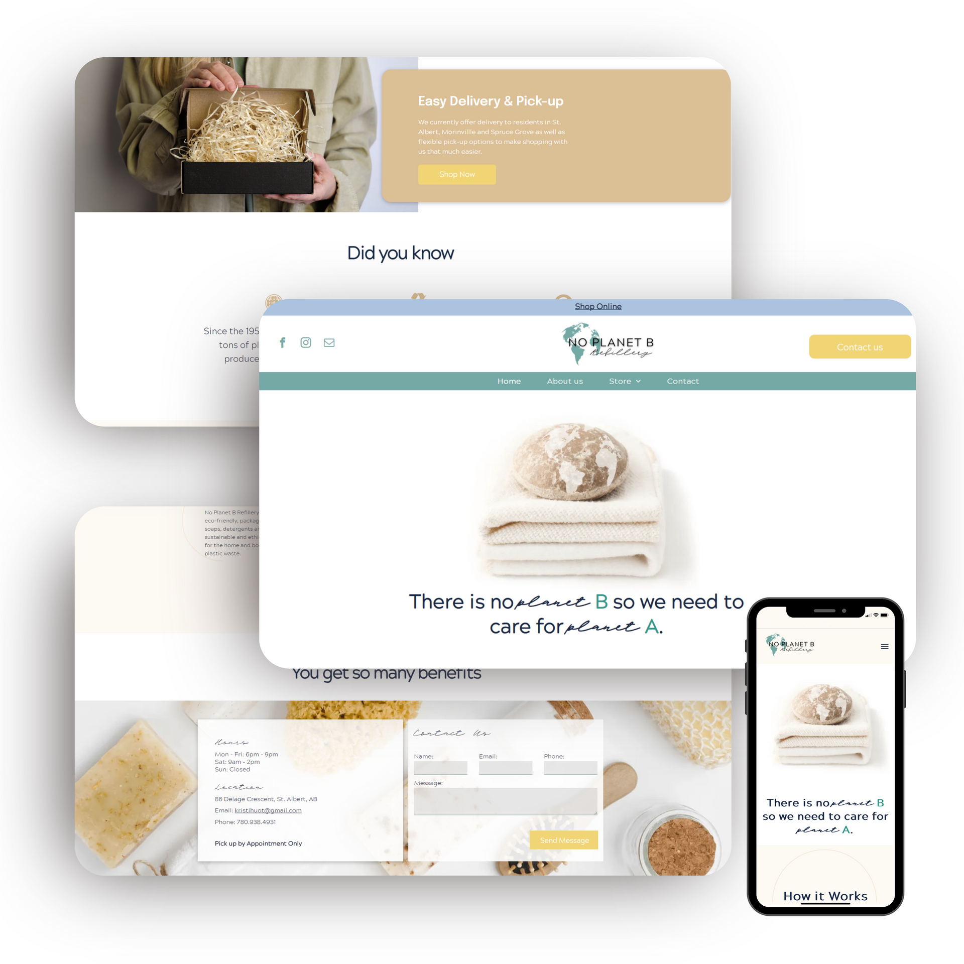 A woman is holding a box of food next to a cell phone.