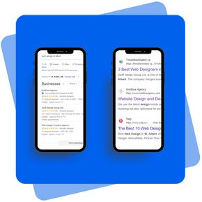 Two phones are sitting next to each other on a blue background.