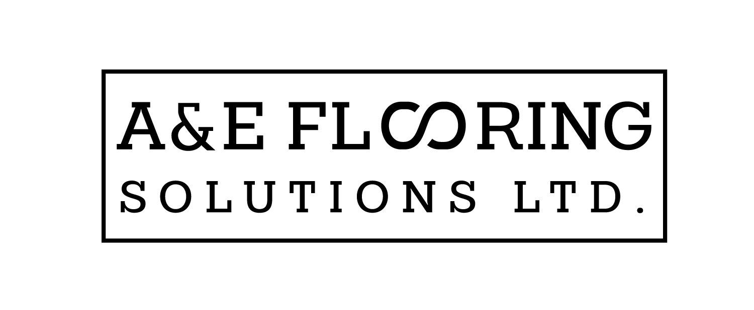 The logo for a & e flooring solutions ltd. is black and white.