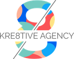 A logo for kre8tive agency with a colorful number 8